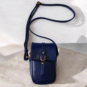 Kayla + Ava Buckle Flap Crossbody Cell Phone Purse Royal Blue Vegan Leather